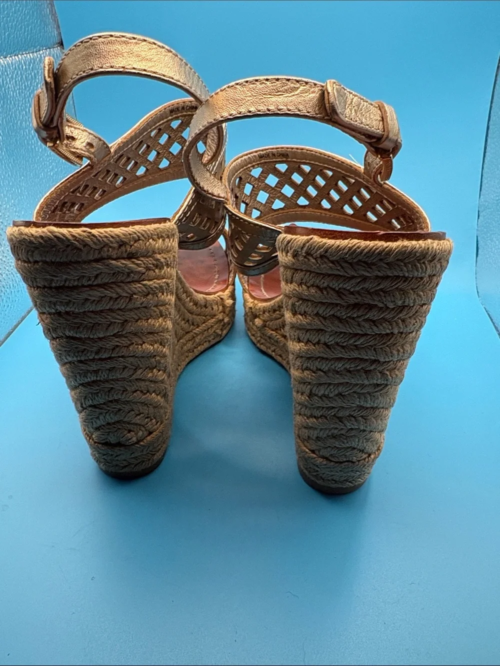 Tory Burch Metallic Bronze Laser-Cut Wedge Sandals